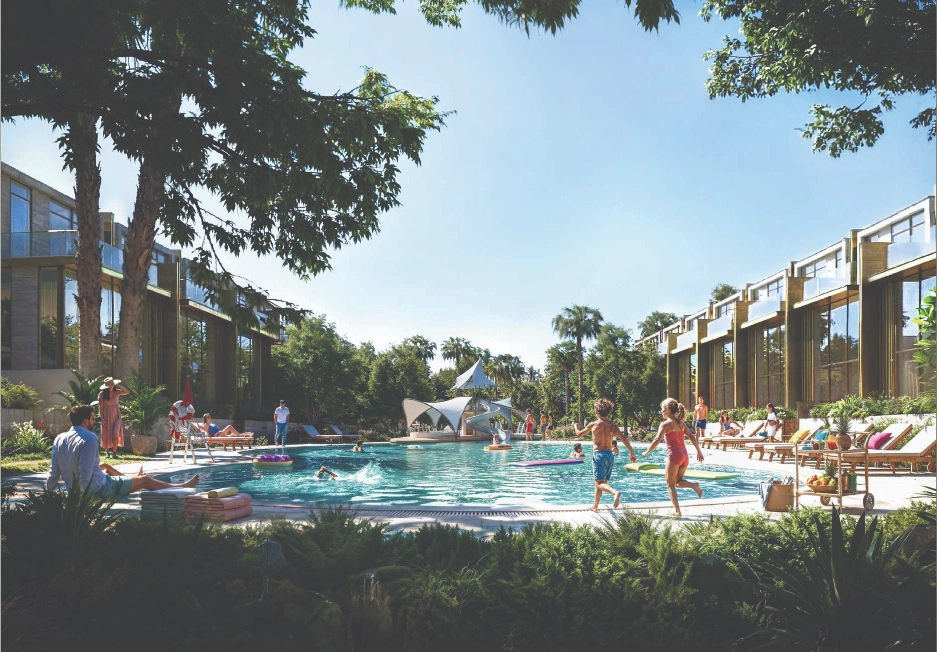 Tilal Binghatti Dubai Sunny poolside scene with families